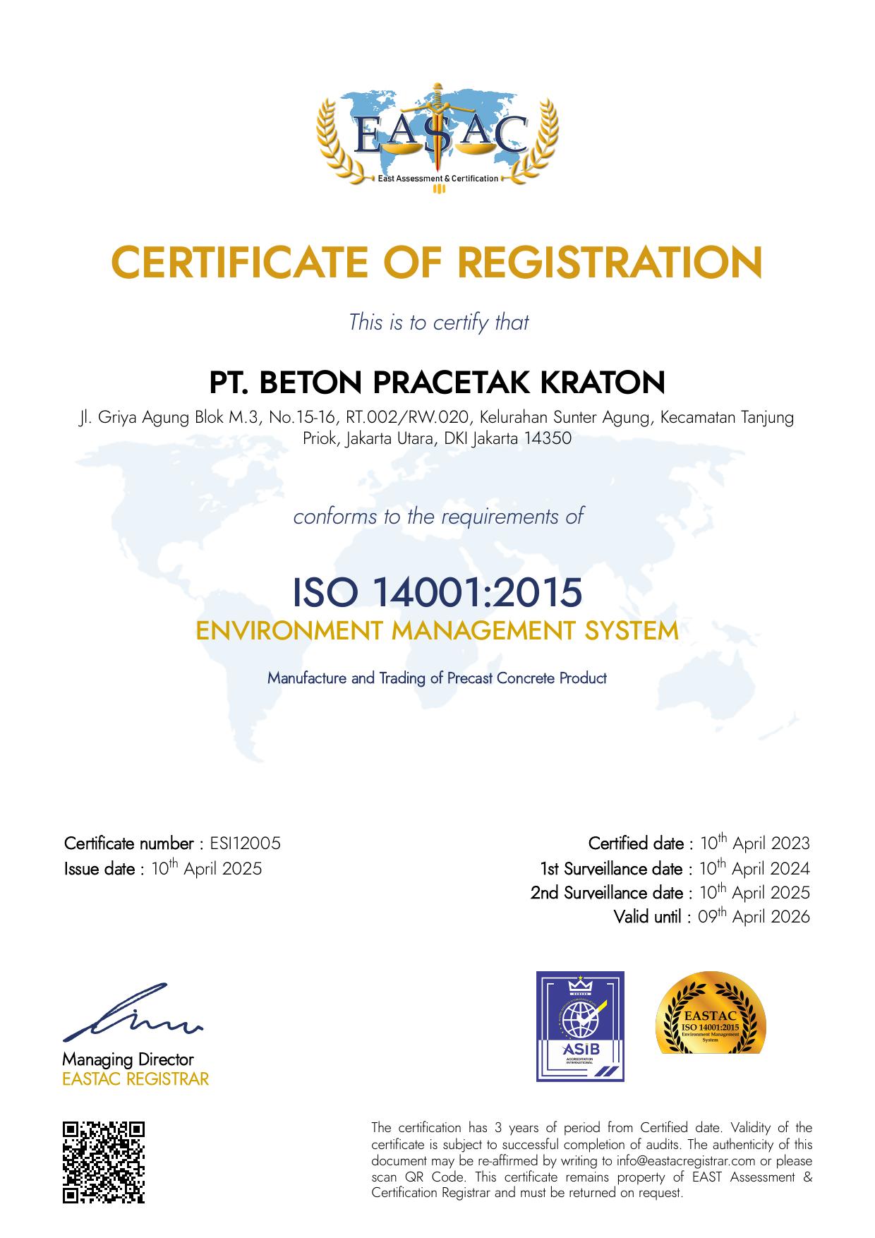 Sertifikat ISO 14001:2015 — Environment Management System