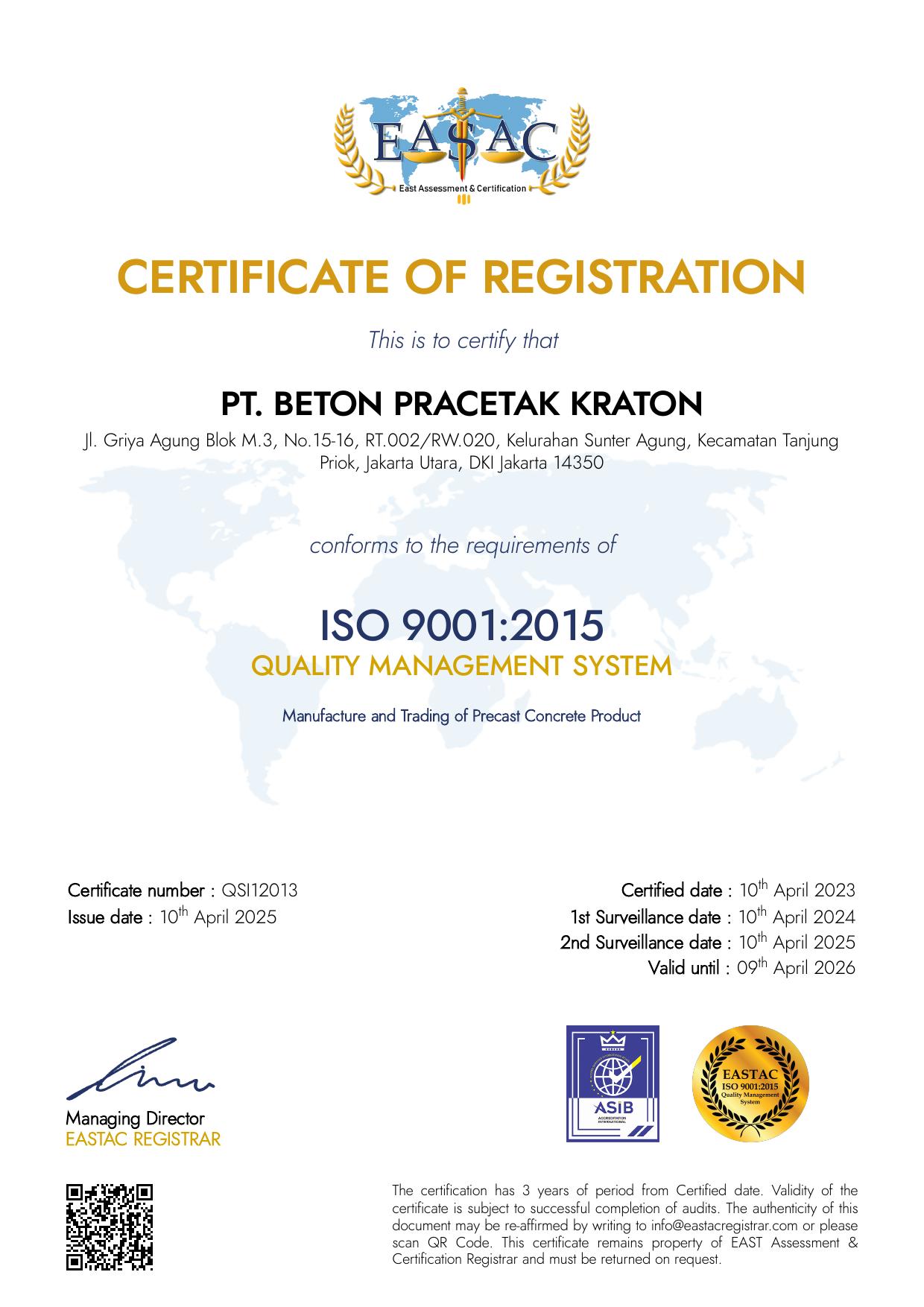Sertifikat ISO 9001:2015 — Quality Management System